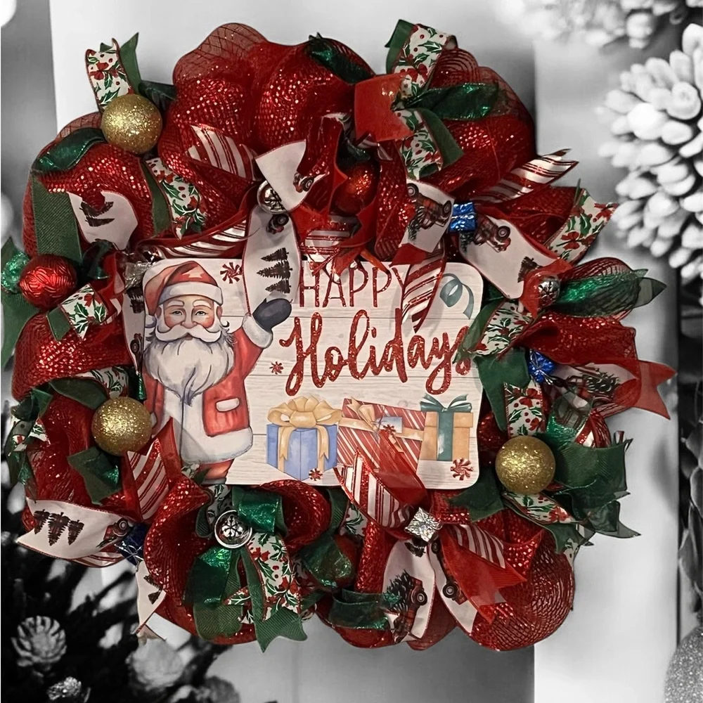 Festive Red and Green Holiday Wreath
